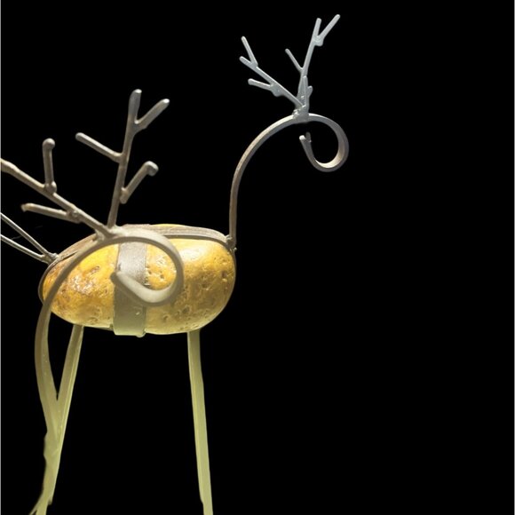 Handcrafted Metal & Stone Reindeer Figurines Christmas Decor - Picture 3 of 7